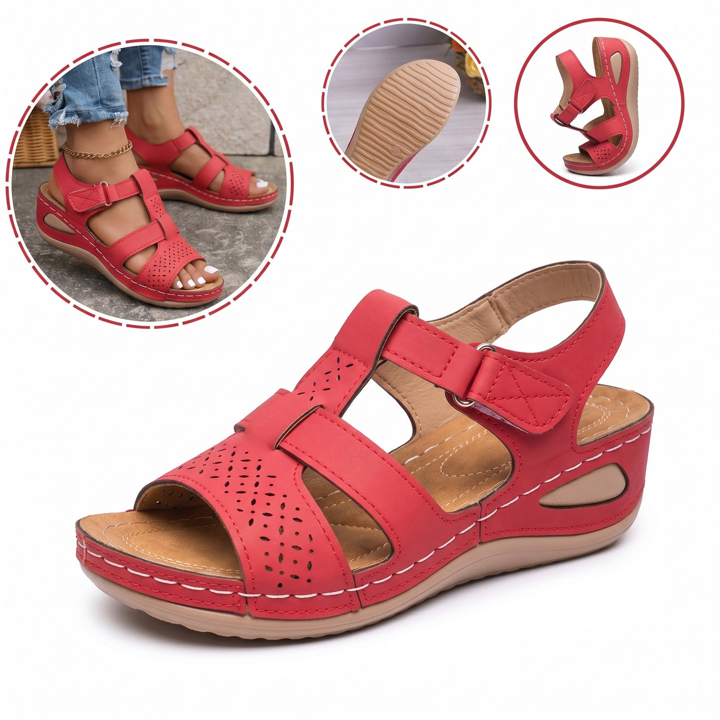 Sandale ortopedice ergonomice — cu suport pentru arcada plantară, care ajută la ameliorarea durerilor de picioare, la stabilizarea călcâiului și la reducerea instabilității la mers