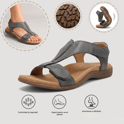 Sandale ortopedice confortabile — suport ergonomic pentru arcada piciorului, lățime reglabilă, care subliniază silueta picioarelor.