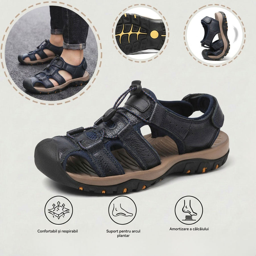 Sandale cu protecție pentru degetele picioarelor — cu suport pentru arcada plantară, care ameliorează durerea; ușoare și cu amortizare.