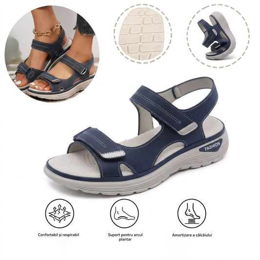 Sandale ortopedice confortabile — suport ergonomic pentru arcada plantară, lățime reglabilă, care subliniază silueta picioarelor.