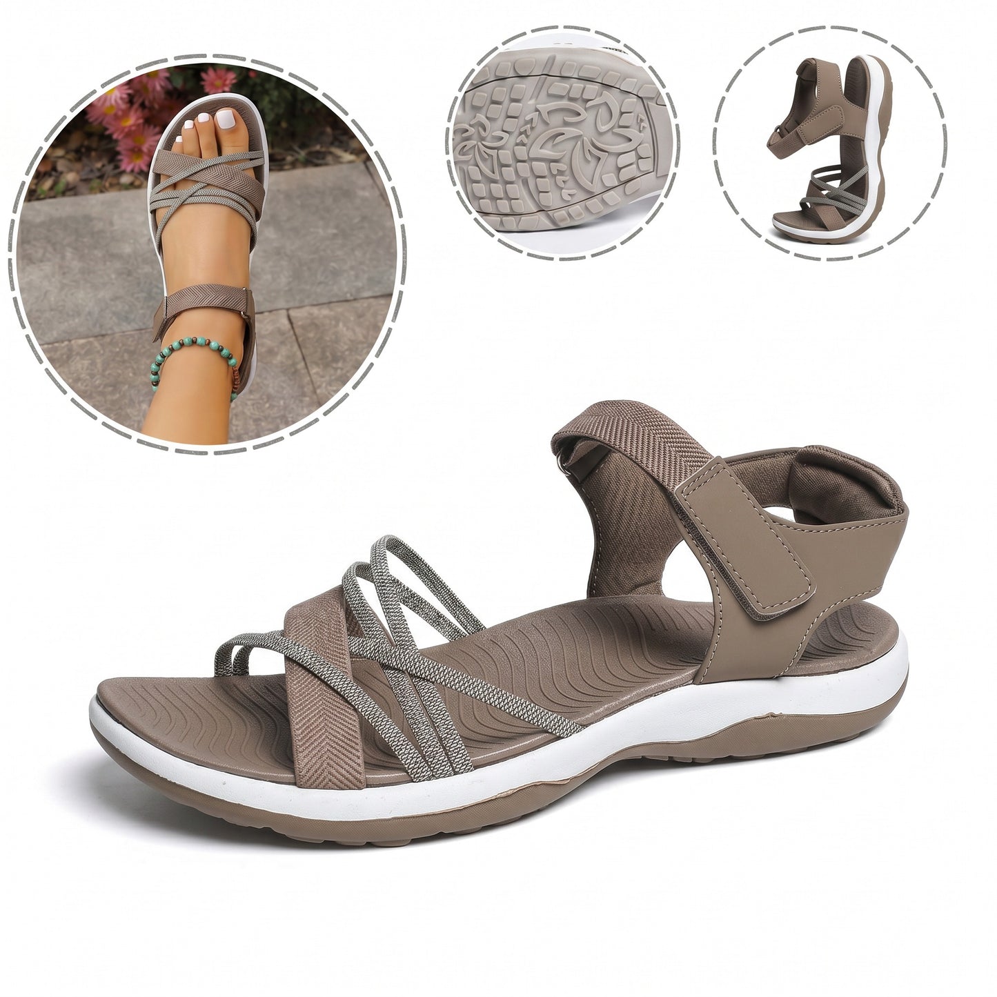 Sandale ortopedice ergonomice — cu suport pentru arcada plantară, care ajută la ameliorarea durerilor de picioare, la stabilizarea călcâiului și la reducerea instabilității la mers