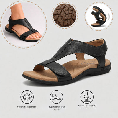 Sandale ortopedice confortabile — suport ergonomic pentru arcada piciorului, lățime reglabilă, care subliniază silueta picioarelor.