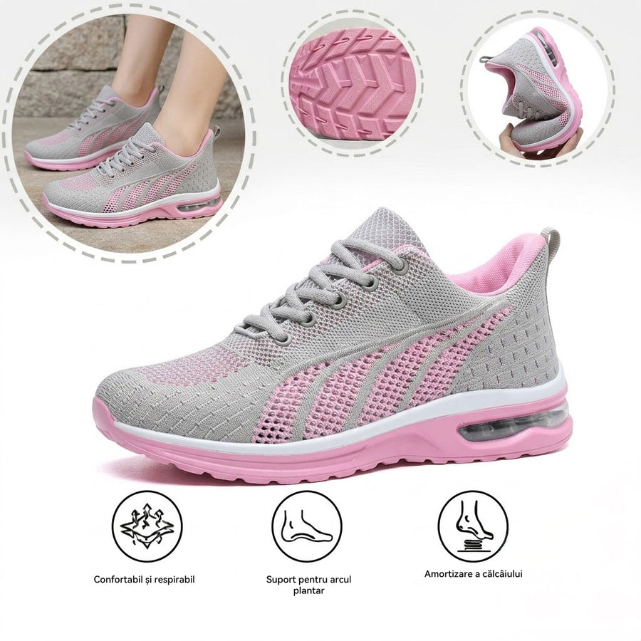 Pantofi sport ortopedici din plasă — cu susținere pentru bolta plantară și amortizare care protejează genunchii