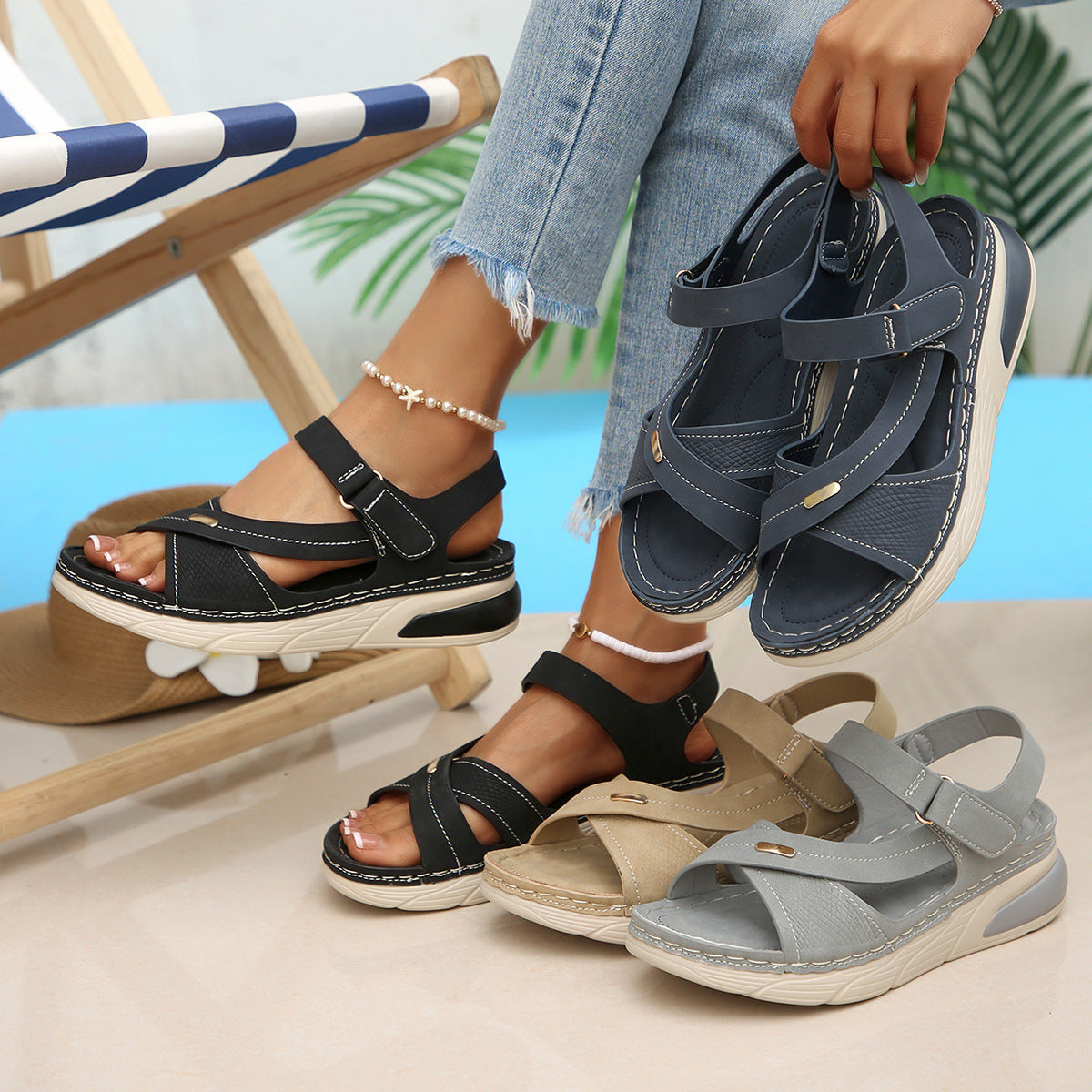 Sandale ortopedice confortabile — suport ergonomic pentru arcada plantară, lățime reglabilă, care subliniază silueta picioarelor.