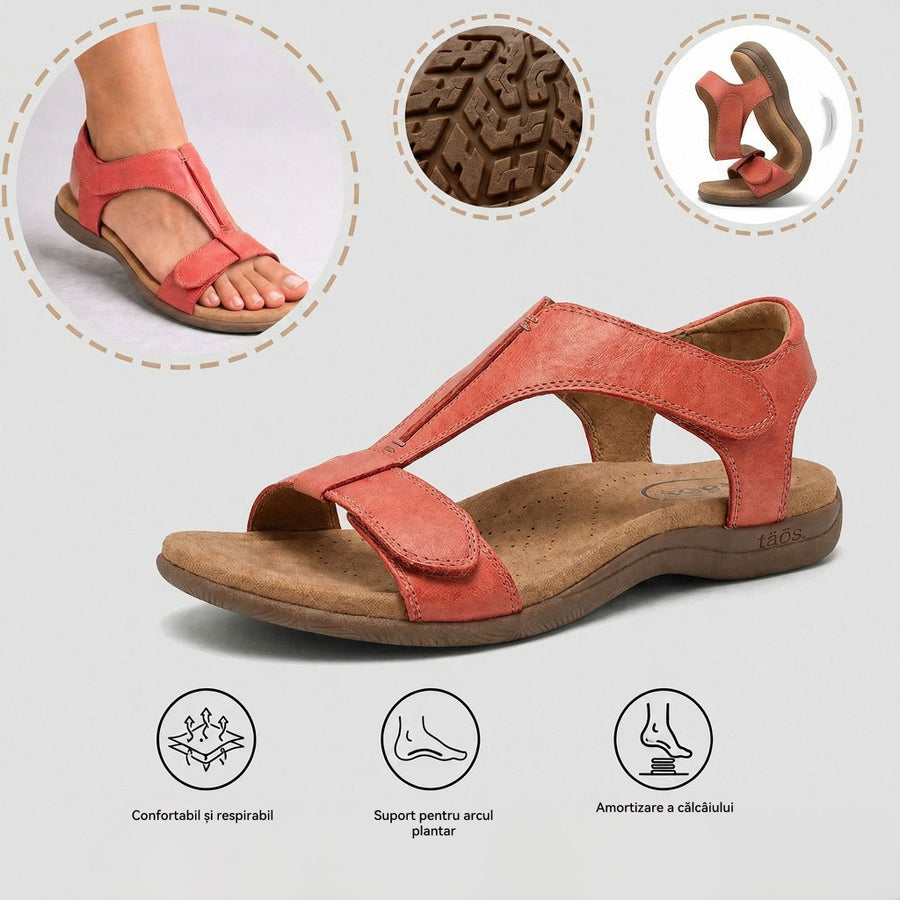 Sandale ortopedice confortabile — suport ergonomic pentru arcada piciorului, lățime reglabilă, care subliniază silueta picioarelor.