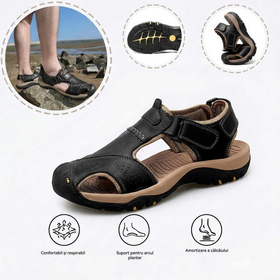 Sandale cu protecție pentru degetele picioarelor — cu suport pentru arcada plantară, care ameliorează durerea; ușoare și cu proprietăți de amortizare.