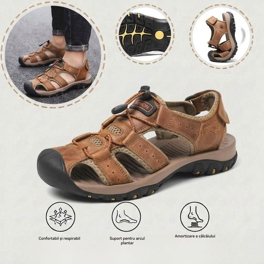Sandale cu protecție pentru degetele picioarelor — cu suport pentru arcada plantară, care ameliorează durerea; ușoare și cu amortizare.