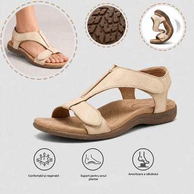 Sandale ortopedice confortabile — suport ergonomic pentru arcada piciorului, lățime reglabilă, care subliniază silueta picioarelor.