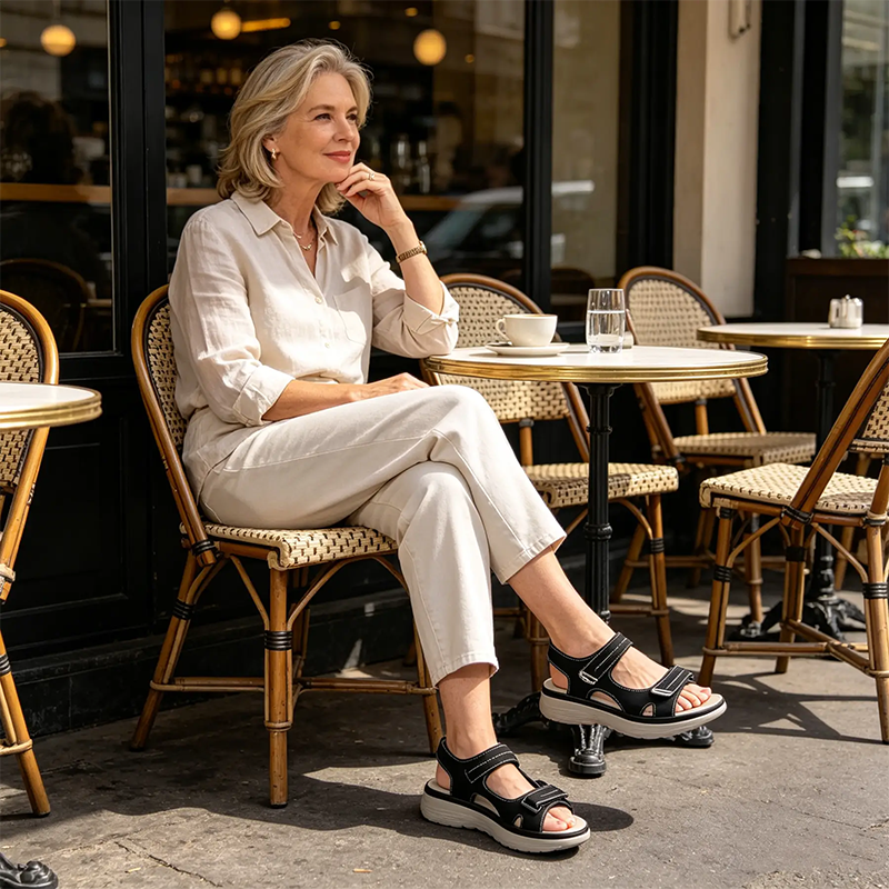 Sandale ortopedice confortabile — suport ergonomic pentru arcada plantară, lățime reglabilă, care subliniază silueta picioarelor.