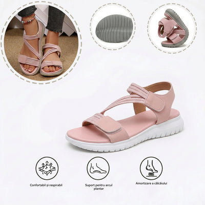 Sandale ortopedice confortabile — suport ergonomic pentru arcada piciorului, lățime reglabilă, care subliniază silueta picioarelor.