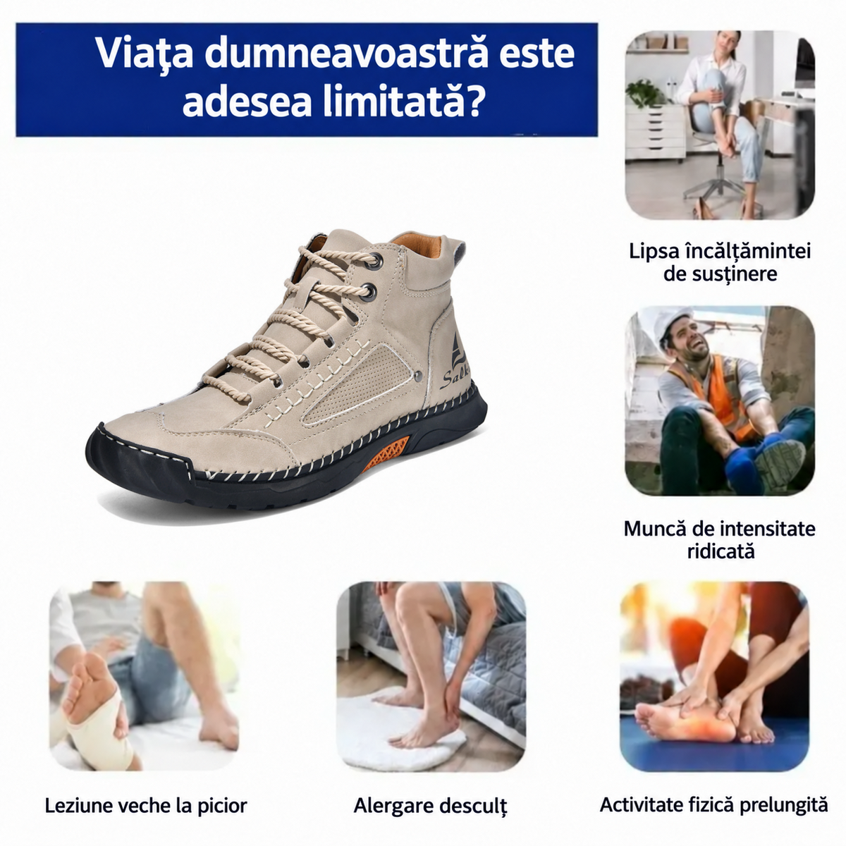 ⏰ Reducere de 50% — Doar astăzi! 🔥 | Încălțăminte ortopedică din piele naturală de înaltă calitate | Susținere a boltei plantare pentru a calma durerea și a ușura mersul | Unisex.