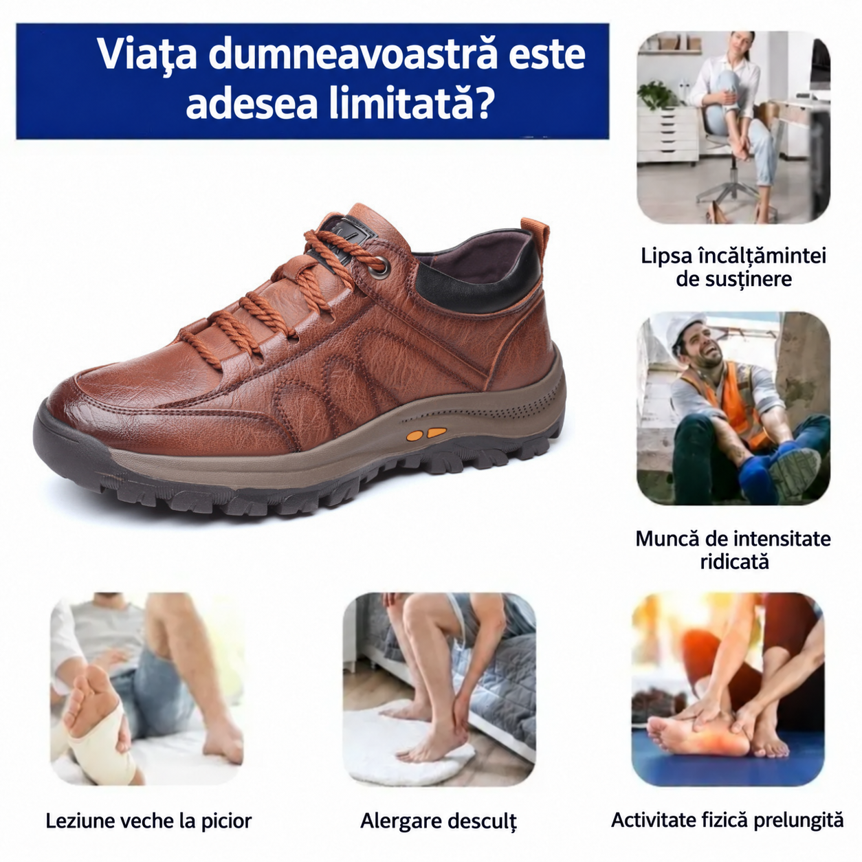 ⏰Ofertă pe timp limitat⏰ Confecționați din piele de vițel australiană 🐂 Susținere pentru picior: ameliorează durerile de picioare ✅ Impermeabili și antiderapanți; confortabili la mers.