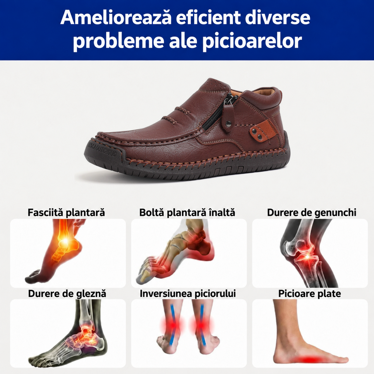 ⏰ Ofertă la jumătate de preț — Doar astăzi! 🔥 | Încălțăminte ortopedică din piele naturală de înaltă calitate | Susținere a boltei plantare pentru a calma durerea și a facilita mersul
